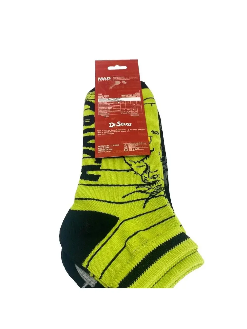 Dr. Seuss The Grinch Christmas Socks 3-Pack Unisex Festive Ankle Holiday Gift Ne